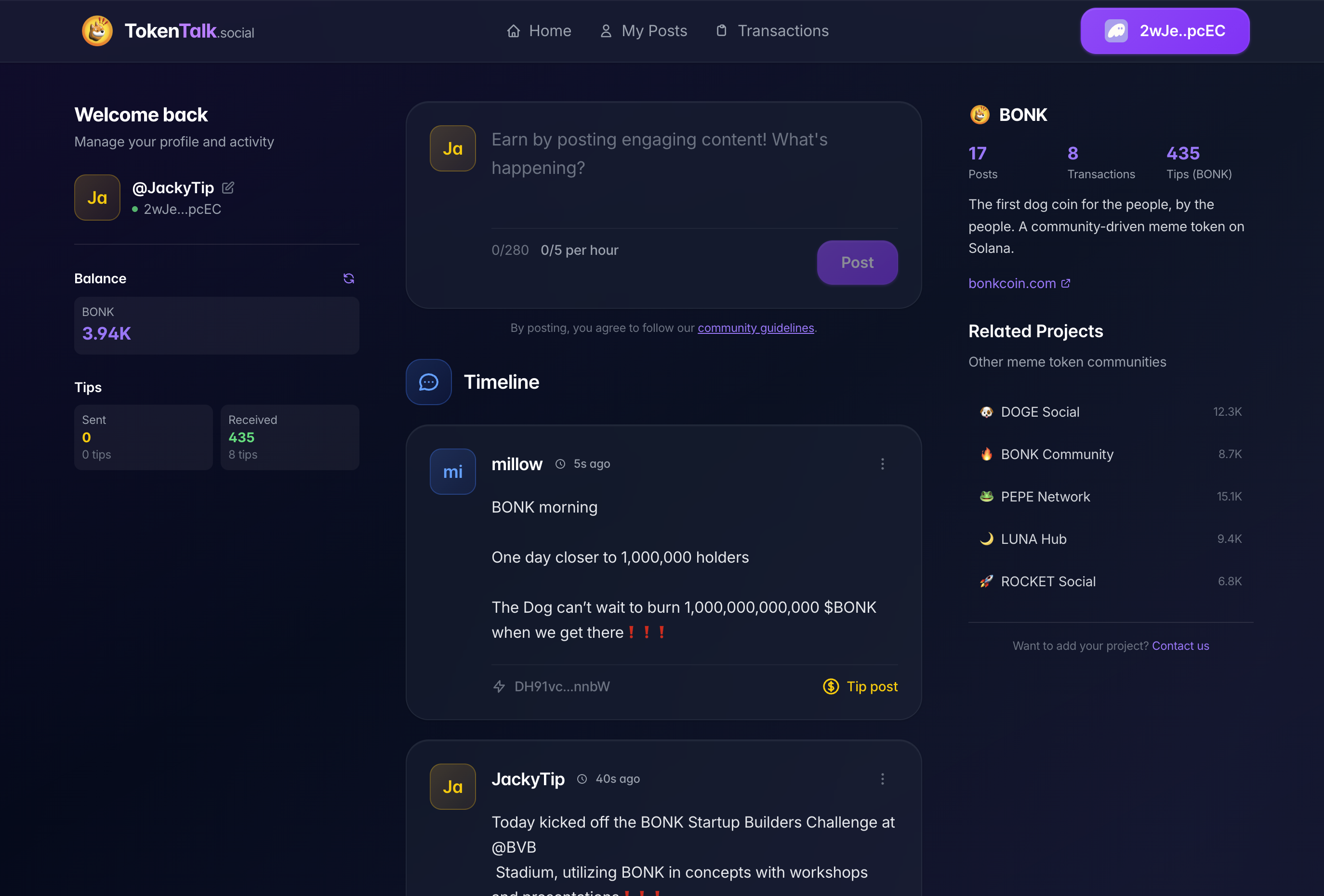TokenTalk.social Platform Screenshot
